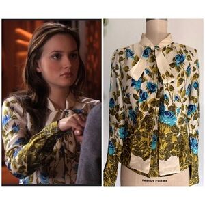 Rachel Antonoff Floral Silk Blouse with Blue and Green Blair Waldorf